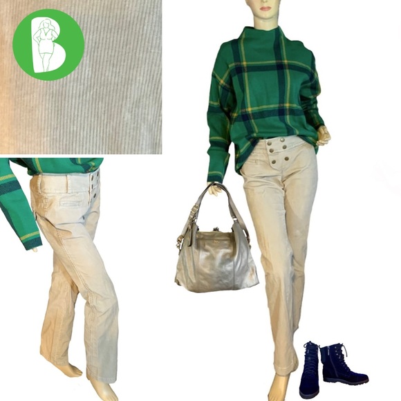 Y2K LONDON JEAN BEIGE "CHINO STRETCH THE KATE FIT" CORDUROY BOOT CUT PANTS (4) - Picture 1 of 12